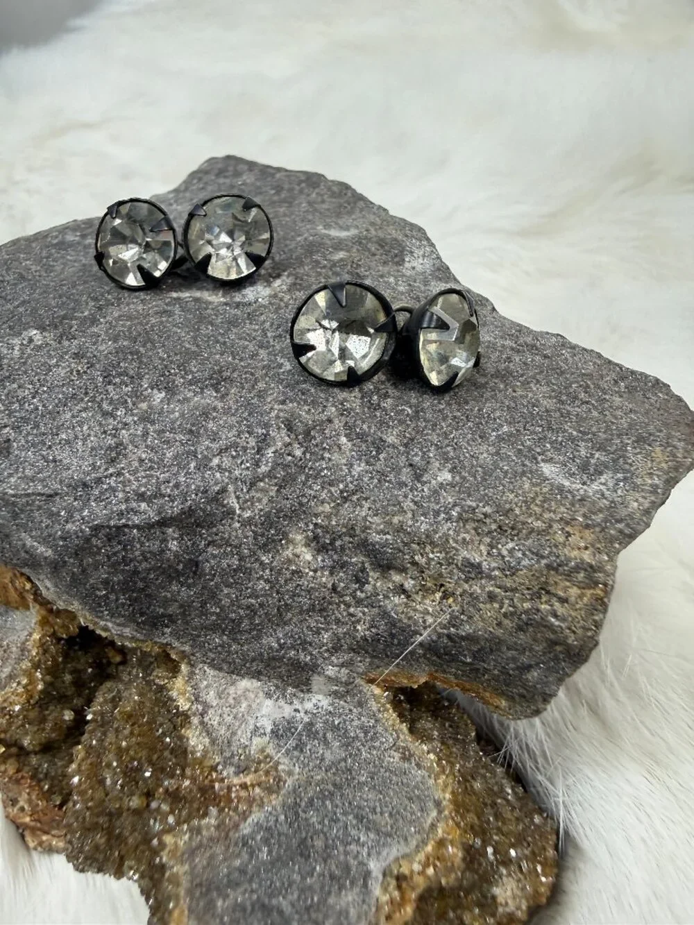Vintage Black & Silver Tone Rhinestone Cuff Links .5